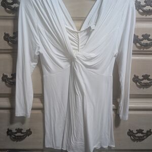 Boston Proper White Twist-Front V-Neck Tunic